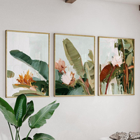 HAOWAI OEMODM 3pcs Set 3 Poster _ Seni Dinding Botani Tropis _ Dekorasi Dinding Triptych Modern Bunga Hijau