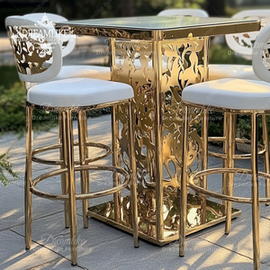 Table haute <span class=keywords><strong>de</strong></span> bar en acier inoxydable pour hall d'hôtel <span class=keywords><strong>de</strong></span> rêve, pour événements <span class=keywords><strong>de</strong></span> mariage, ensemble table et chaises <span class=keywords><strong>de</strong></span> bar - Product Image 3