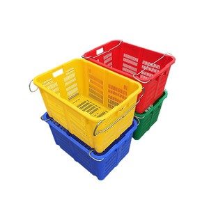 Caisses à légumes en plastique 660x450x360mm empilables avec poignées en fer pour le transport en chaîne du froid, matériau HDPE - Product Image 4