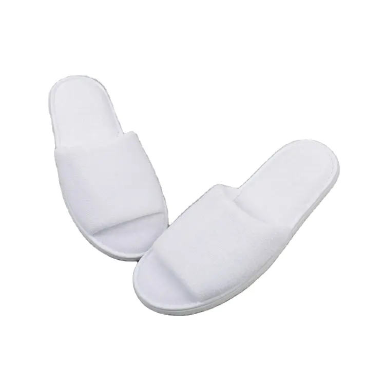 S&J Delivery Fast Custom Disposable White Pure Cotton Slippers Hotel Open Toe Terry Spa Disposable Hotel Slippers