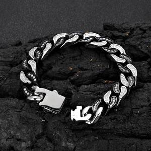 European American Cross-border Hip-hop 12mm <b>Tungsten</b> Zircon Inlaid Unisex Bracelet Four-sided Polished Cuban Chain High-quality - Product Image 4
