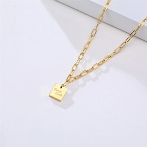 316L Stainless Steel 18k Gold Plated Customized Square Charm Choker <b>Necklace</b> for Women Wedding Gift Party Occasions - Product Image 2
