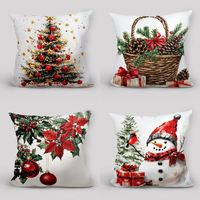 Housse de coussin de Noël motif aquarelle arbre, pomme de pin et bonhomme de neige, housse de coussin décorative pour la maison, décoration de fêtes