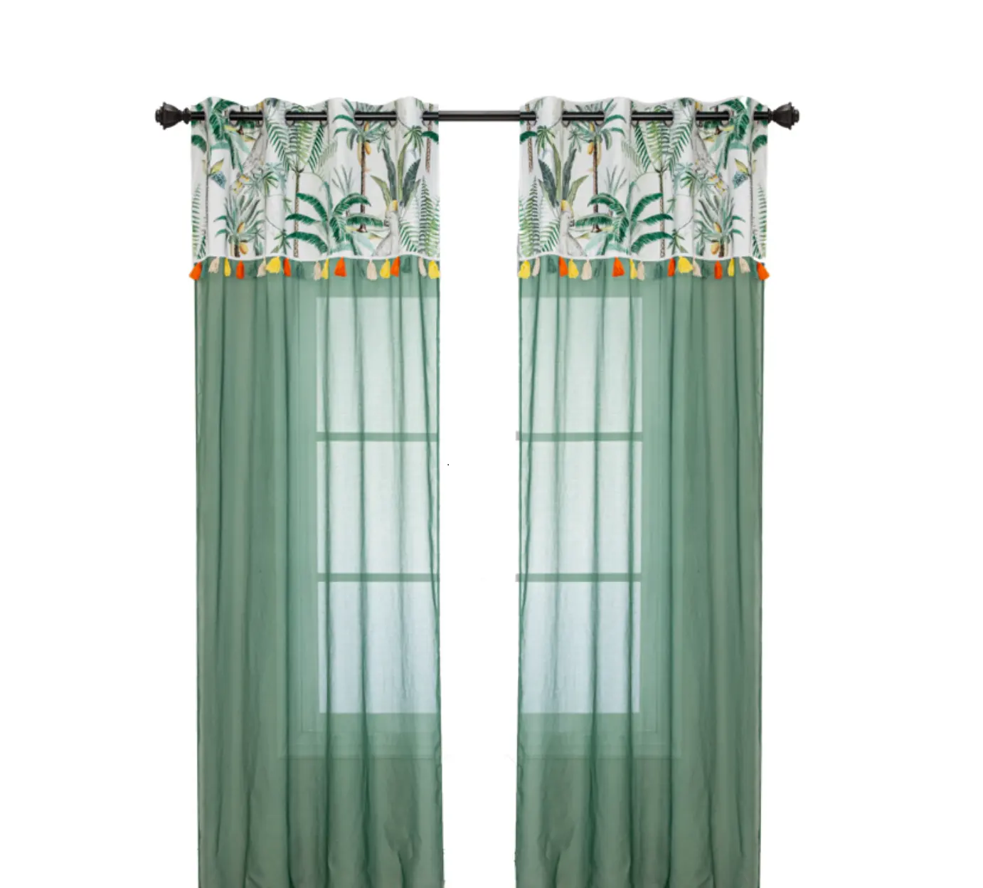 2023 New Arrival Stitching Green Grommet Curtains, Oases Series Sheer Curtain, Bedroom Decorative Window Cortinas