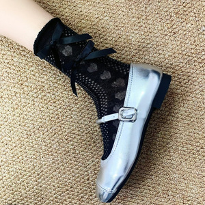 Lace <b>Socks</b> Women Mid Calf Transparent Bow Pattern Black White Beige Sweat Absorbing <b>Polyester</b> Fiber <b>Sock</b> Type For Youth 18 40 - Product Image 1