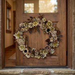 Corona de Flores Preservadas Rústica, Redonda, Hecha a Mano, Arreglo Floral Decorativo, Decoración Natural para Bodas, Sin Iluminación - Product Image 3