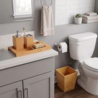 Ensemble de décoration de salle de bain 5 pièces en bambou avec poubelle, porte-savon, distributeur de savon, porte-brosse à dents et plateau