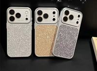 Étui de téléphone antichoc en PC argenté scintillant de luxe pour 14/15/16/17 Pro Max, style Ins, avec protection d'écran, support non inclus