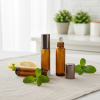 Flacon roll-on en verre ambré vide de 10 ml, sans fuite, applicateur pour huiles essentielles