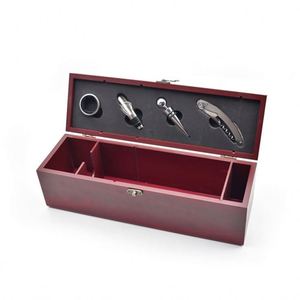 Coffret en bois pour vin en gros, étui à vin pour bouteille unique avec kit d'outils - Product Image 1