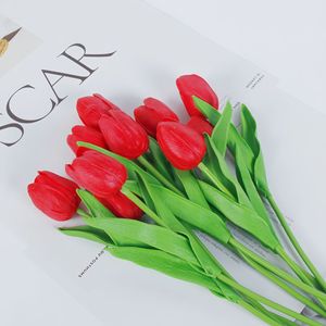 Red Pu Mini Tulip <b>Artificial</b> <b>Flowers</b> For Home Wedding Decoration - Product Image 2
