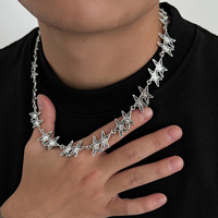 Nouveau Collier Pentagramme Rainuré pour Homme en Alliage Électroplaqué avec Chaîne en Bambou, Style Européen-Américain Transfrontalier - Polyvalent, Tendance et Élégant