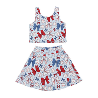 Ensemble de vêtements de yoga et de sport pour bébés filles, avec nœuds, gilet de baseball et jupe courte, thème 4 juillet