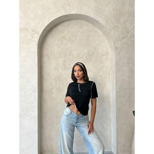 Camisetas de Verano Topshow, Transpirables, de Algodón, Estilo Y2K, Sexy, Negras, con Costuras de Pastor, Tallas XS-XL, Ajustadas, con Diseño de Diamantes - Product Image 3