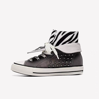 2026 Trend Punk Nieten High-Top Denim Sneakers mit Zebra-Stern-Print, Gothic Streetwear, Unisex, flache, leichte Sommer-Freizeitschuhe