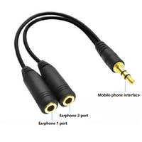 Kabel Adaptor Splitter Aux Stereo Audio 3.5mm Male ke 2 Female untuk Headset Mic