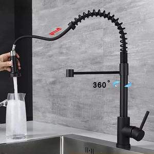 Grifo de cocina de acero inoxidable con brazo giratorio para llenar ollas, rociador extraíble, monomando, negro mate, mezclador de fregadero moderno para hotel - Product Image 2