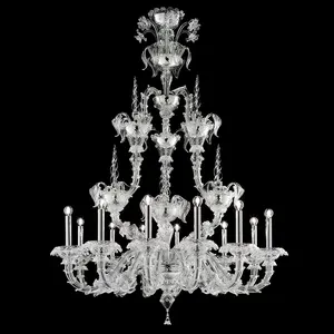 European Style Large Contemporary Mansion Mariage Villa Transparent Crystal Flower Decoration Chandelier