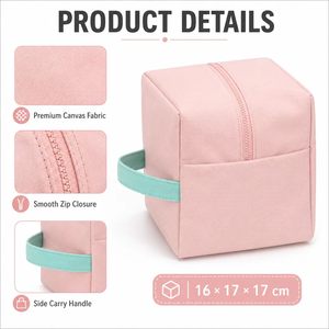 Private Label Canvas Square Organizer <b>Bag</b> with Carry Handle Zipper Cosmetic Storage Pouch for Travel and Brand Promotion - Product Image 5