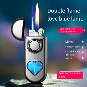 Briquet à flamme bleue coupe-vent gonflable à double feu avec LED en forme de cœur Vente en gros sur mesure - Product Image 4