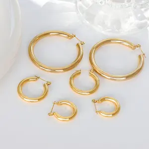 MICC גבוהה סוף האופנה נירוסטה תכשיטי חדש טרנדי אוזן טבעת 18K מצופה זהב גדול גדול צינור ערוץ חישוק עגילים לנשים