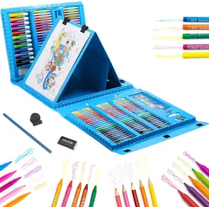 Penjualan Terlaris Set Gambar Seni Kotak Plastik 208 Pcs dengan Pena Cat Air dan Pensil Warna untuk Anak-anak Menggambar