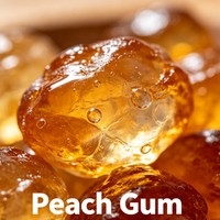 Natuurlijke perzikgom, mild licht perzikachtig houtachtig aroma, grondstof voor desserts & dranken, verdikkingsmiddel & dagelijkse verzorging, hydraterend.