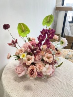 Boule de fleurs artificielles en soie pour fête de mariage, 30 cm, orchidée rose et anthurium, centre de table moderne, luxueux et romantique, décoration d'événement QSBD