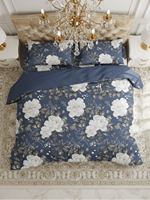 Parure de lit en coton imprimé floral bleu, 100 % coton, respirante, haute densité de fils 5280, douce et confortable, housse de couette