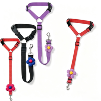 Ceinture de sécurité pour animaux de compagnie avec décor floral multicolore, sangle de sécurité anti-évasion réglable et robuste pour chien et chat en voyage en véhicule