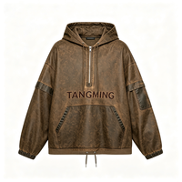 Veste Anorak à Capuche Demi-Zip Vintage Délavée Personnalisée OEM pour Homme, Hoodie Streetwear Oversize avec Logo Brodé Personnalisé