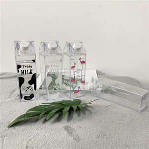 17oz 500ml 34oz 1000ml Milk Carton <strong>Double</strong> <strong>Wall</strong> Clear Acrylic Plastic Personalized Water Bottle Leakproof Square Milk <strong>Box</strong> - Product Image 6