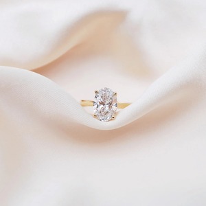 Bague de fiançailles solitaire en diamant de laboratoire ovale de 2,00 carats, or 14K 18K, platine, plaqué or 950, pour fête - Product Image 2