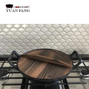 Sartén antiadherente para freír, sartén de hierro fundido chino <span class=keywords><strong>Wok</strong></span> con tapa de madera, presazonado, 32/34/36CM, venta al por mayor - Product Image 3