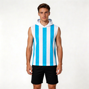 Camiseta <span class=keywords><strong>de</strong></span> Fútbol Personalizada Fanshi Estilo Argentino con Rayas, Sin Mangas y con Capucha, Uniforme <span class=keywords><strong>de</strong></span> Compresión para Equipos Juveniles en Pequeños Lotes - Product Image 1