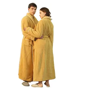 Winter Night Gown Robe Coat Extra Long Fleece Mr And Mrs Heated Fluffy Family Bathrobe Set Luxury Bathrobes Sleepwear