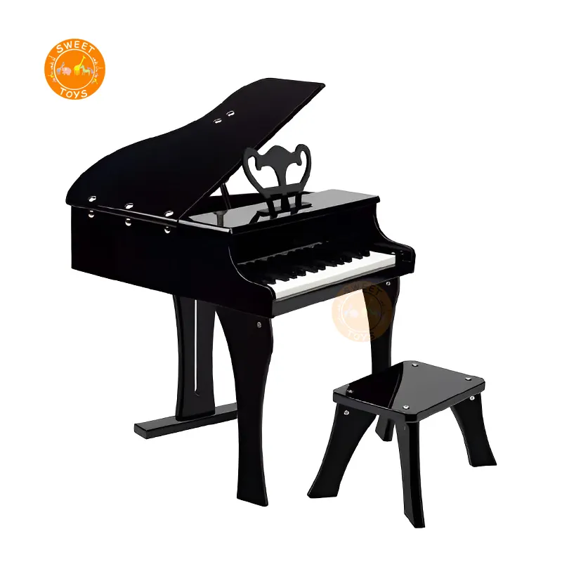 Instrumento musical misterioso de madeira clássico, piano preto com 30 teclas, brinquedo para crianças