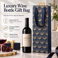 Sac cadeau pour vin personnalisé avec ruban à motif doré, poignées et languette de suspension pour bouteille unique, emballage de luxe pour la vente au détail