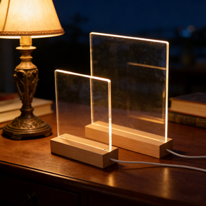 Lampe de nuit en acrylique avec support pour messages, base LED, tailles variées, support de lampe artisanal en bois, décoration moderne pour la maison - Product Image 4