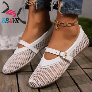 Sandalias Planas de Talla Grande para Mujer, Diseño de Punta Redonda, Malla Transpirable, Parte Superior de PU, Suela de Goma, para Uso en Exteriores - Product Image 4