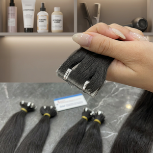 Extensions de cheveux naturels noirs lisses de qualité salon, invisibles, à bandes adhésives, texture lumineuse, sans nœuds, prêtes à être expédiées, 100% cheveux humains - Product Image 1