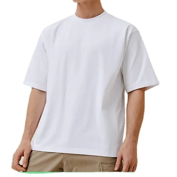 Nhật Bản Phong Cách 260gsm Mát Nặng Người Đàn Ông Drop Shipping Vai T-Shirt Cotton Sorona Rắn Màu Ngắn Tay Áo Lỏng Rộng Cotton Pha Trộn Áo Sơ Mi