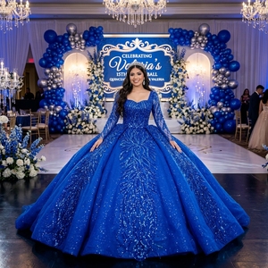 Vestido de Quinceañera Azul Rey de Lujo Lsany276, Vestido de Princesa con Lentejuelas y Cuentas Brillantes, Vestido de Fiesta de 15 Años, Jancember - Product Image 1
