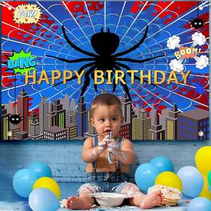 Toile de fond photo super-héros toile d'araignée rouge et bleue, bannière décorative vibrante toile d'araignée, fond de décoration <span class=keywords><strong>pour</strong></span> anniversaire de garçons et baby shower - Product Image 3