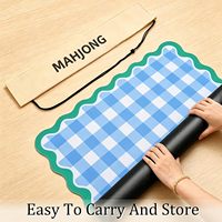 Tapis de table à mahjong bleu à carreaux festonnés avec sac de transport, antidérapant, réduction du bruit, 31,5"x31,5" pour le mahjong américain, le poker et les cartes