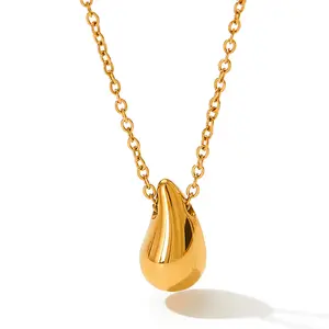 Wholesale Custom 18K Gold Plated Stainless Steel Waterdrop Pendant Necklaces