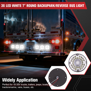 2 feux arrière ronds blancs à 36 LED de 7 pouces avec montage en surface à 4 trous pour camping-cars, camions, remorques, bus, fourgonnettes, 10-30V, IP65 - Product Image 5