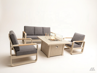 Table de jardin 4 pièces avec foyer et verre décoratif