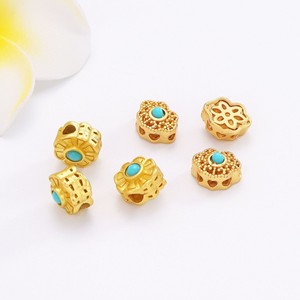 Gold Plated Imitation Turquoise Spacer <b>Beads</b> Flower Shape <b>Blue</b> Loose <b>Beads</b> For DIY Jewelry Making Bracelets Necklaces - Product Image 3