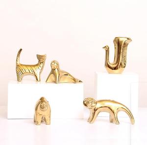 Decorazione artistica scultura in resina animale carino oro - Product Image 3